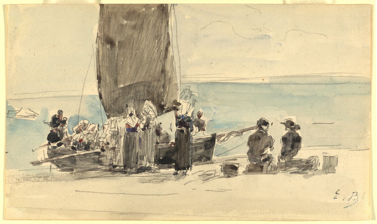 Załadunek łodzi, c. 1875. autorstwa Eugene Louis Boudin