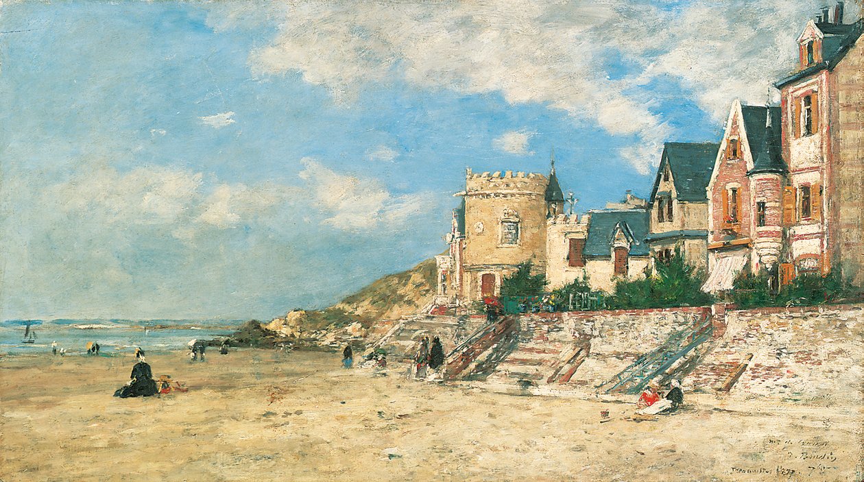 Malakoff Tower i wybrzeże w Trouville; Wieża Malakoff i wybrzeże w Trouville, 1877 autorstwa Eugene Louis Boudin