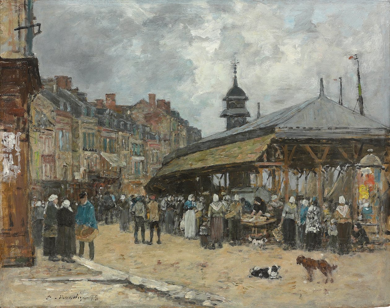 Rynek w Trouville; Marzec w Trouville, 1878 autorstwa Eugene Louis Boudin