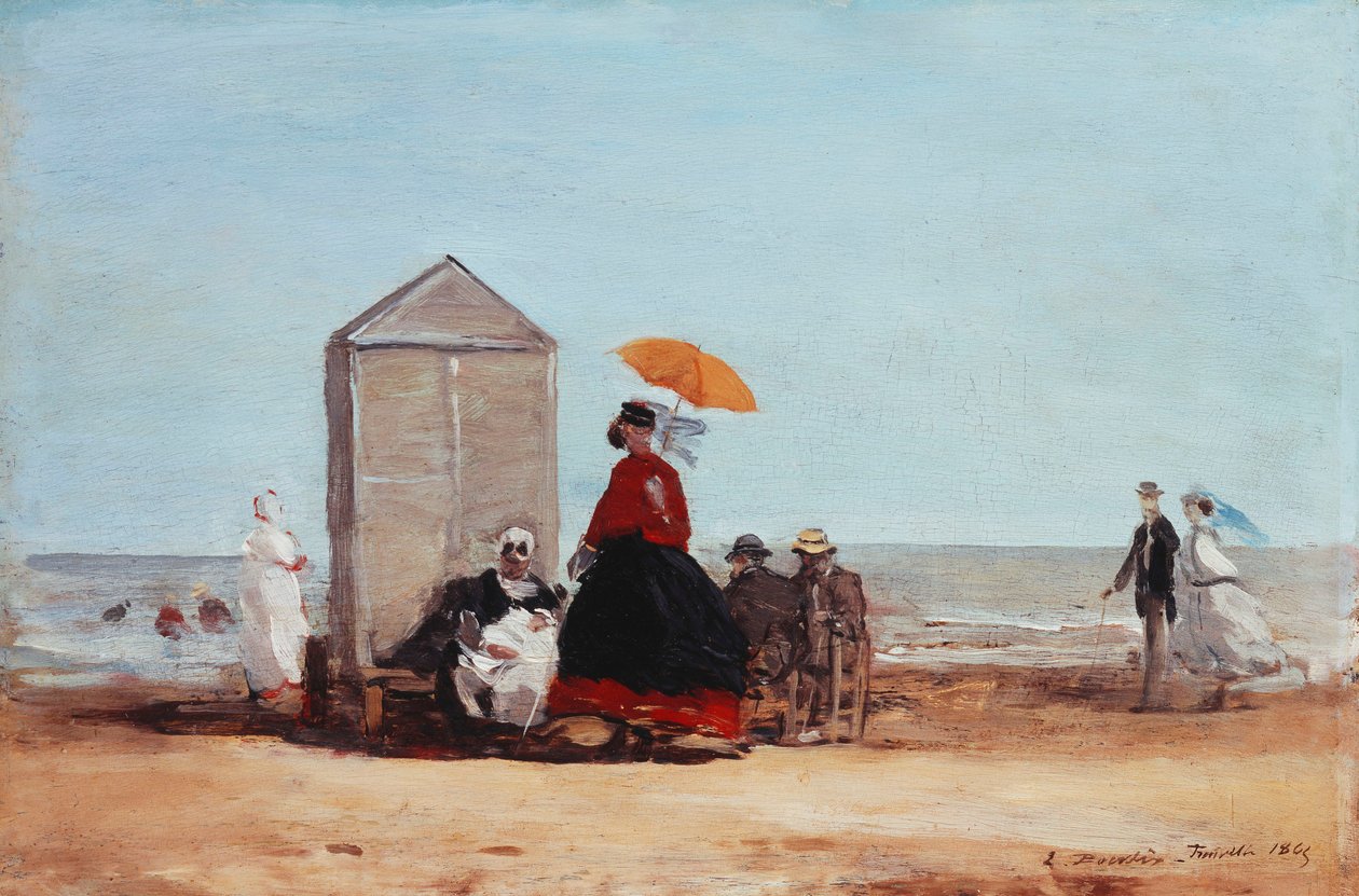 Na plaży w Trouville; Na plaży w Trouville, 1865 autorstwa Eugene Louis Boudin