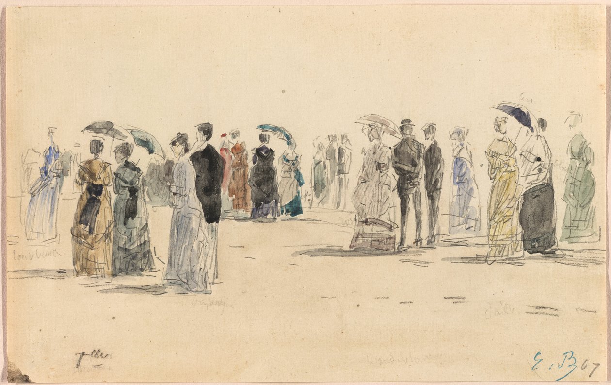 Ludzie na plaży w Trouville autorstwa Eugene Louis Boudin
