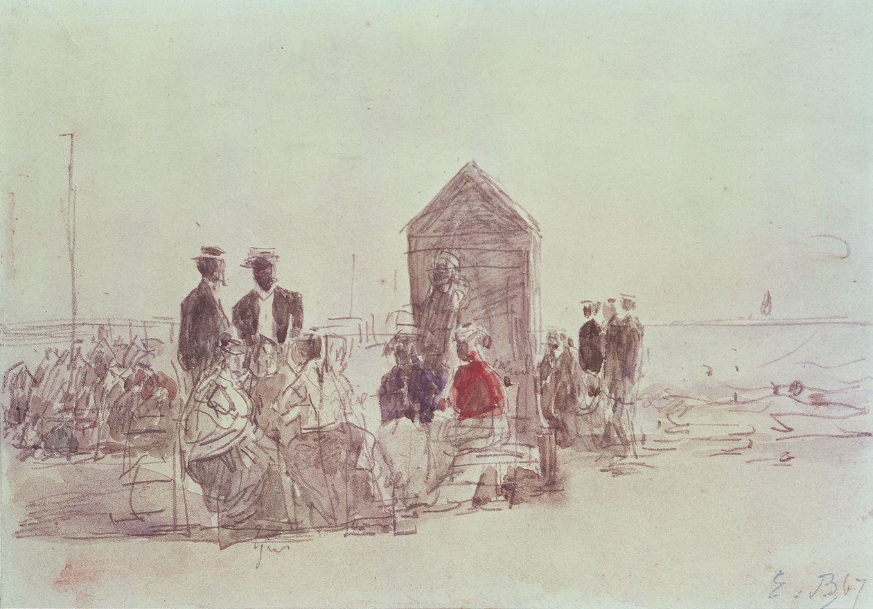 Ludzie na plaży w Deauville, 1867 (wc) autorstwa Eugene Louis Boudin