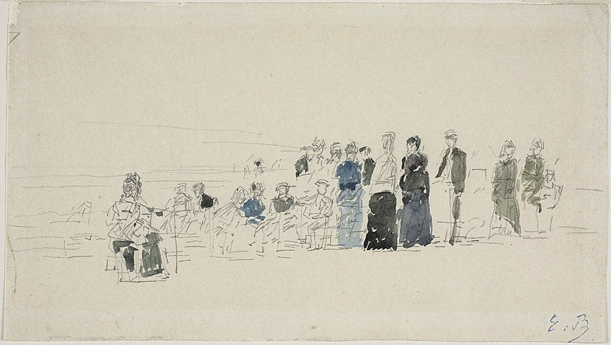 Halki na plaży (rekto); Bretońskie kobiety na plaży (verso) autorstwa Eugene Louis Boudin