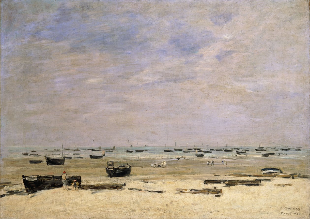 barki rzeczne podczas odpływu; Berck le Rivage a Maree Basse, 1882 autorstwa Eugene Louis Boudin