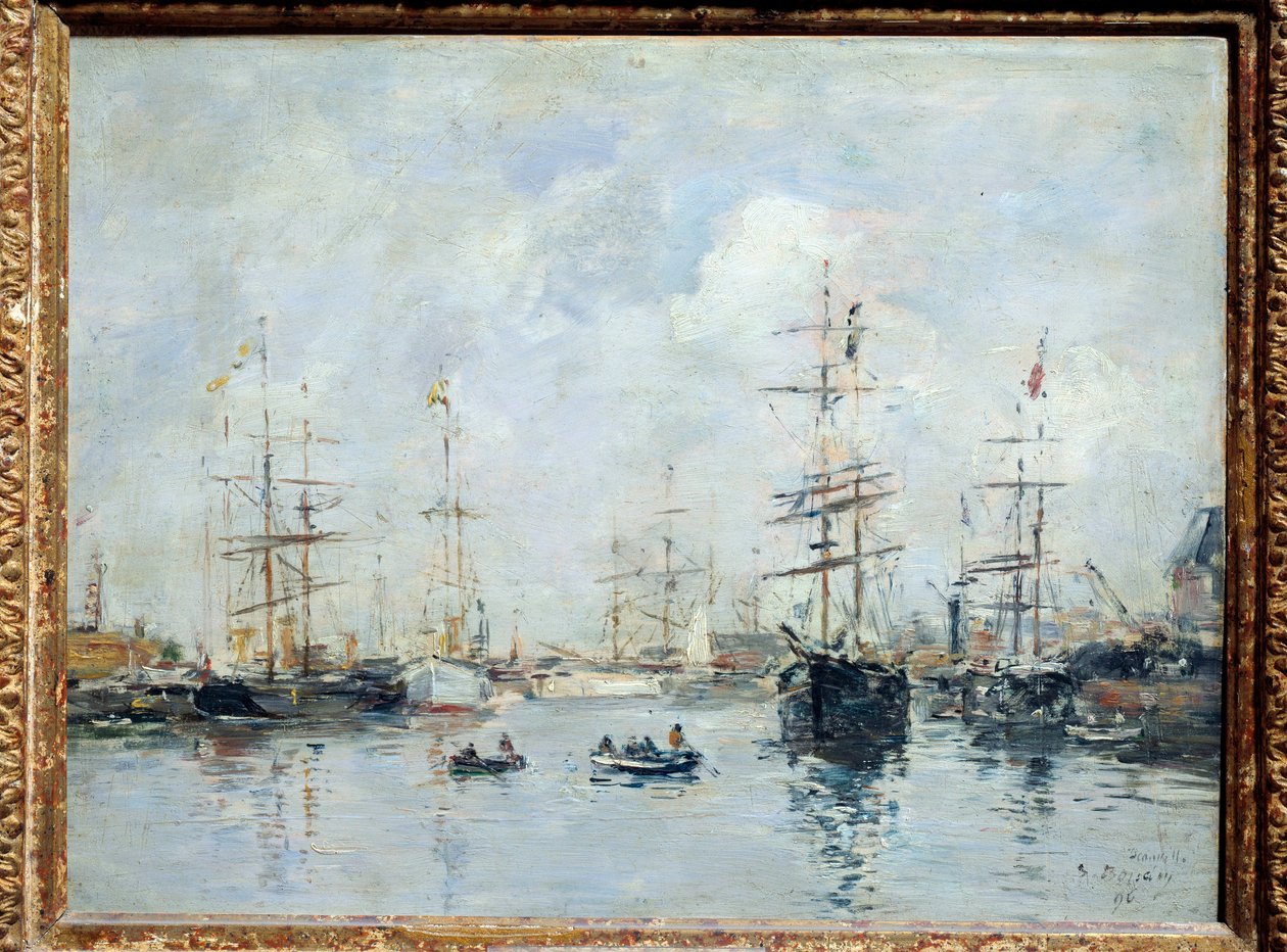 Żaglówki w porcie, Deauville w 1896 r. Obraz Eugene Louis Boudin (1824-1898) 1896 nd. 0,26 X 0,35 m Lyon, musee des Beaux Arts autorstwa Eugene Louis Boudin