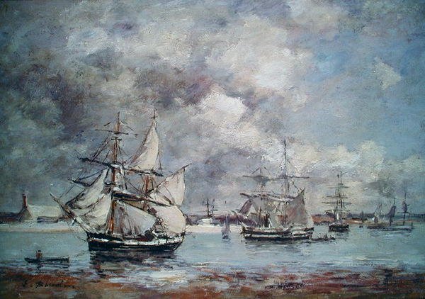 Żaglówki w Porcie (ropa) autorstwa Eugene Louis Boudin
