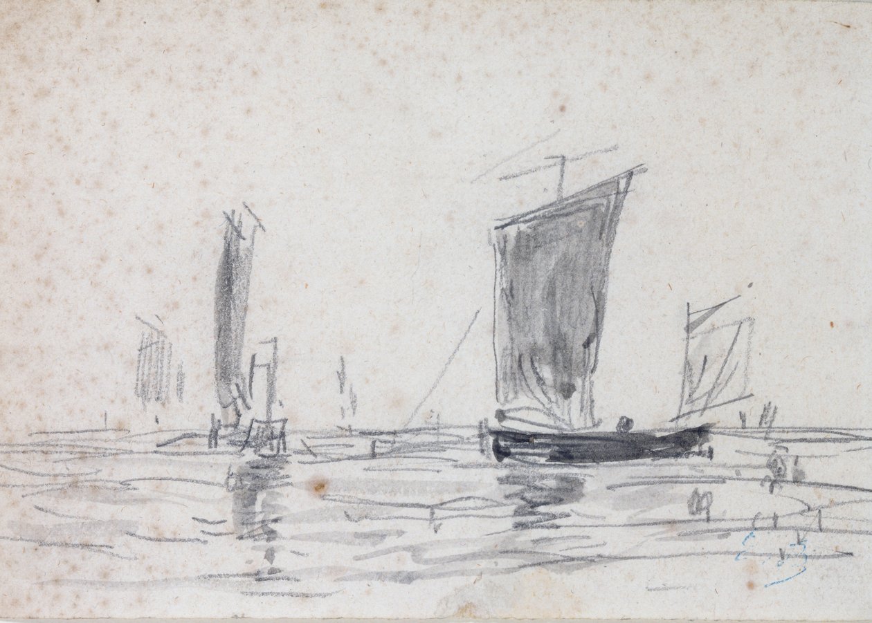 Żaglówki na morzu (wash i grafit na papierze) autorstwa Eugene Louis Boudin