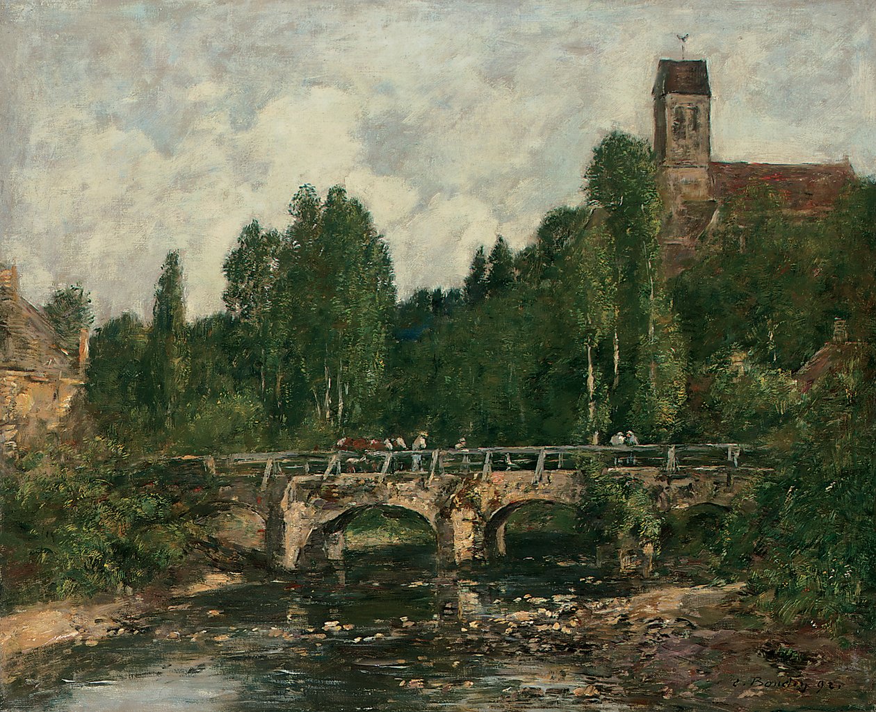 Saint-Cenery, kościół i most, 1892 autorstwa Eugene Louis Boudin