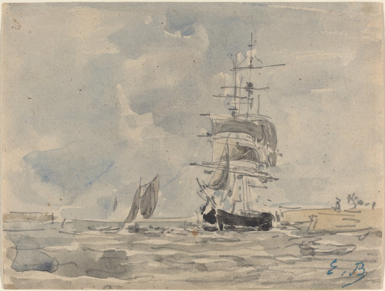 Pejzaż morski z żaglowcem, ok. godz. 1875. autorstwa Eugene Louis Boudin