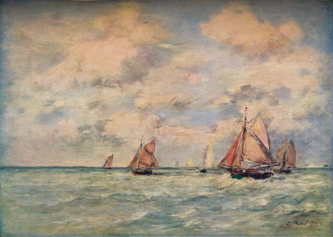 Wyjście z łodzi w Trouville, XIX wiek autorstwa Eugene Louis Boudin