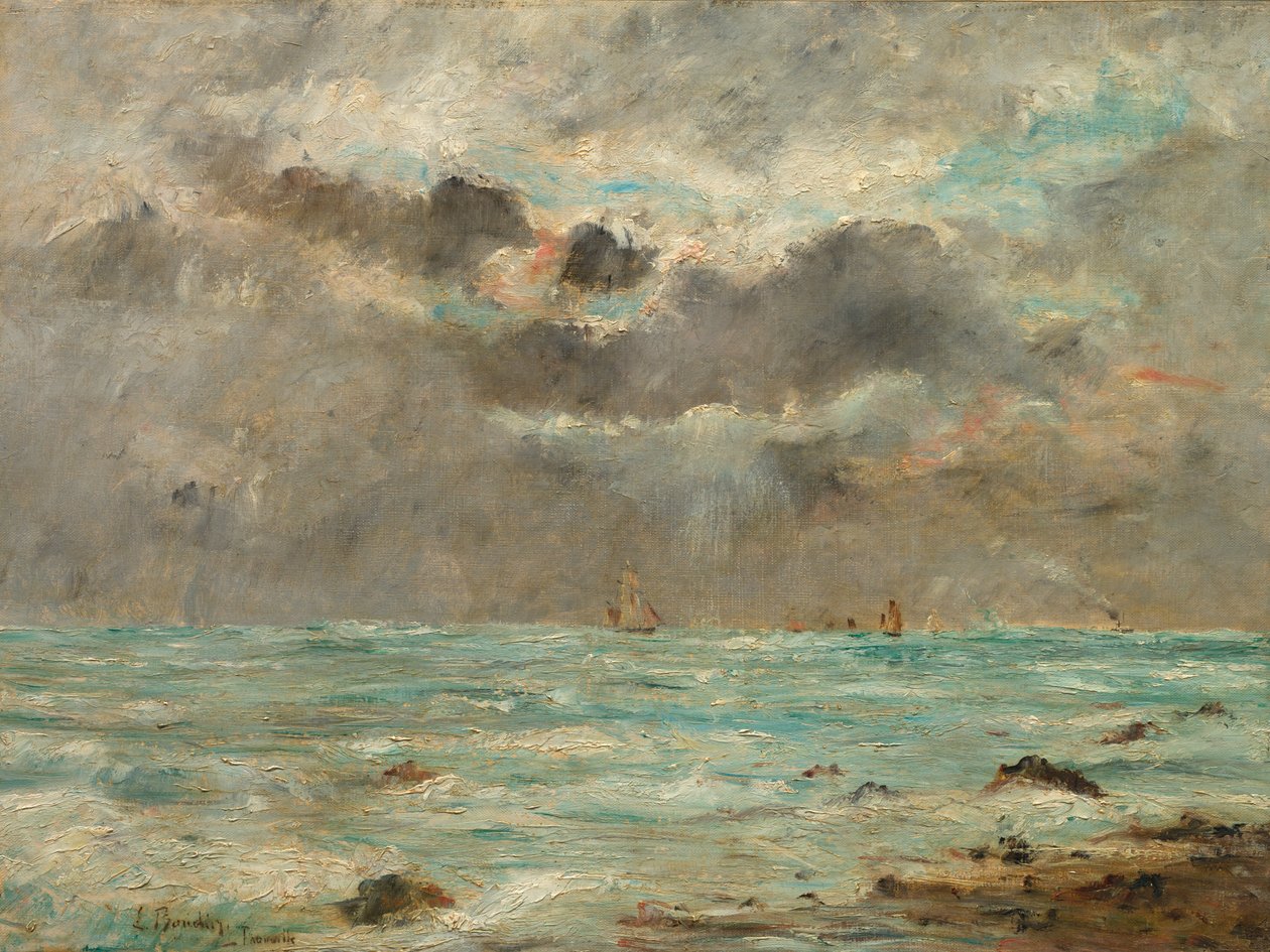 Wybrzeże w Trouville, ok. 1865-1900 (olej na tkaninie) autorstwa Eugene Louis Boudin