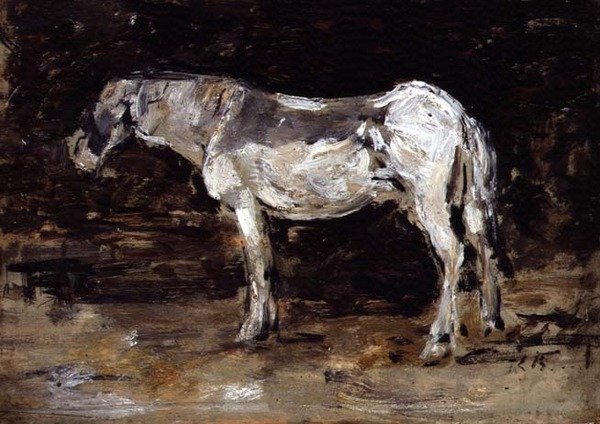 Biały koń, ok. 1885-90 (olej na płycie) autorstwa Eugene Louis Boudin