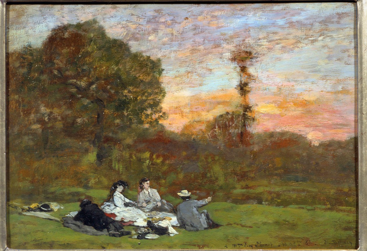 Śniadanie na trawie „Obraz Eugene Louis Boudin (1824-1898) 1866 nd. 0,17x0,25 m Paryż, Musee d
