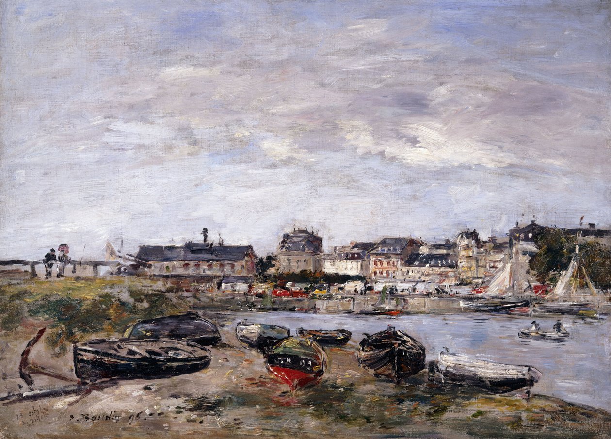 Trouville: widok w kierunku Deauville w dzień targowy; Trouville: Widok z Deauville, jednodniowy spacer, 1895 autorstwa Eugene Louis Boudin