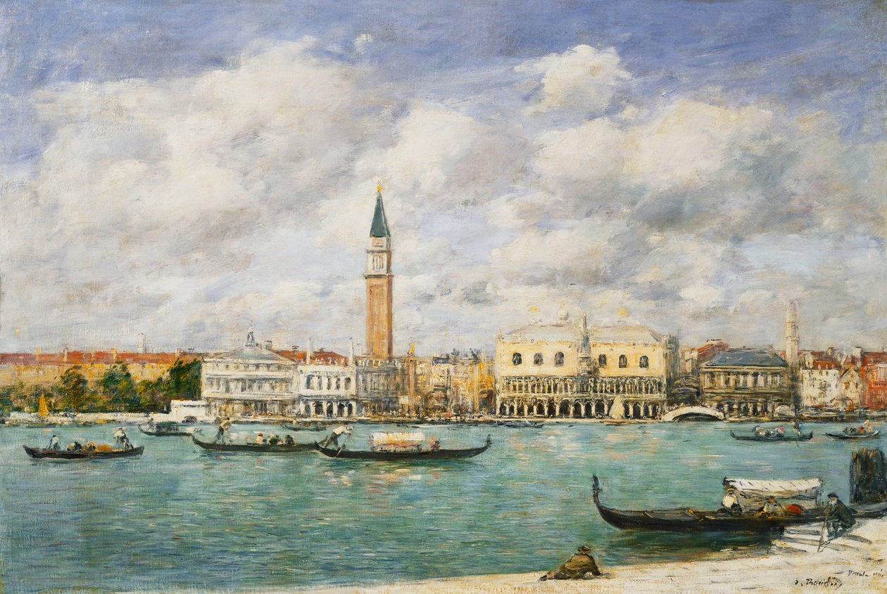 Wenecja, Campanile, Widok św. Marka na kanał z San Giorgio; Wenecja, Le Campanile, Widok na kanał San Marco zaczerpnięty z San Giorgio, 1895 autorstwa Eugene Louis Boudin