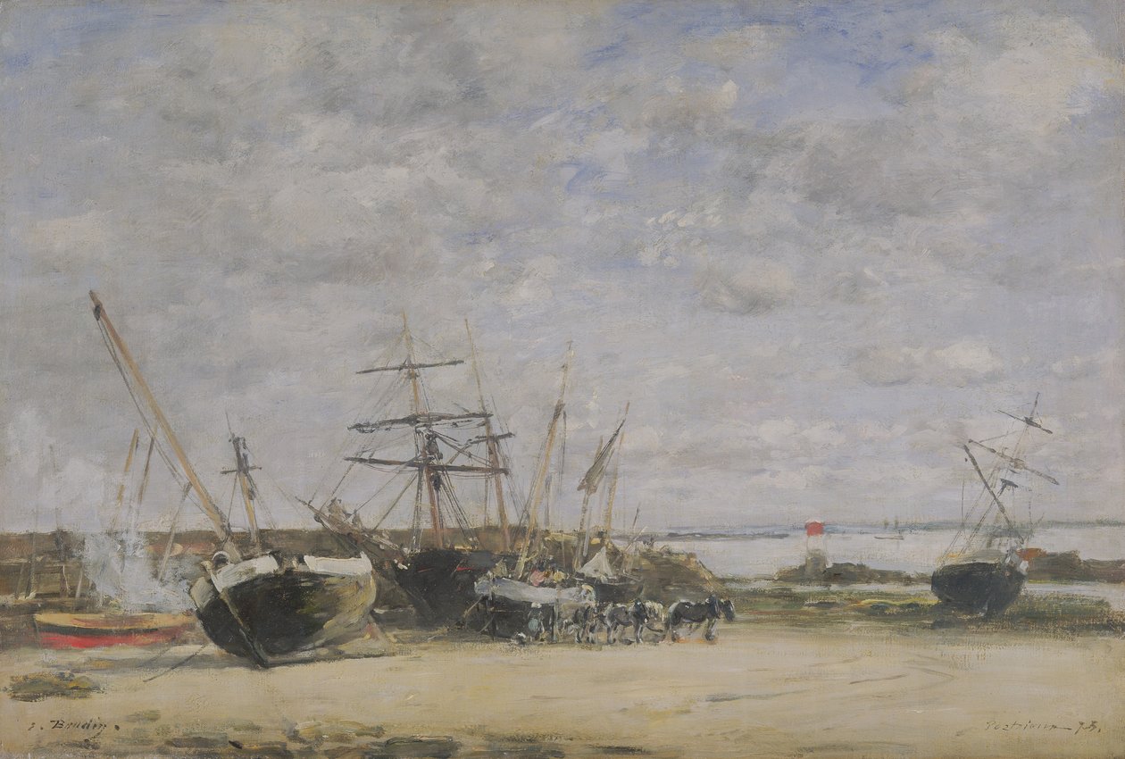 Statki i konie na linii brzegowej autorstwa Eugene Louis Boudin