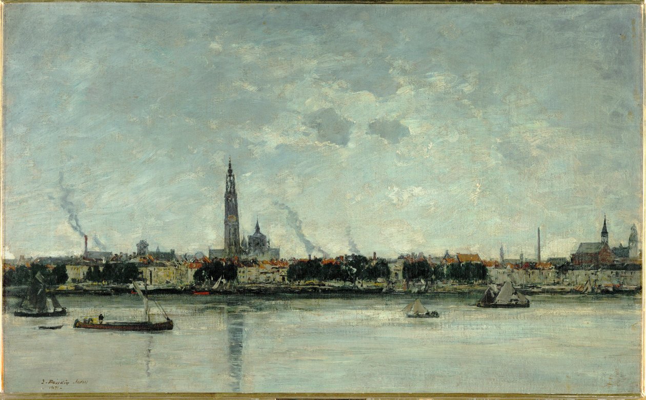 Widok na Antwerpię autorstwa Eugene Louis Boudin