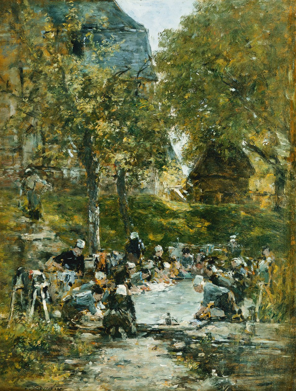 Podkładki na brzegu rzeki; Podkładki nad rzeką, ok. 1877-1881 autorstwa Eugene Louis Boudin