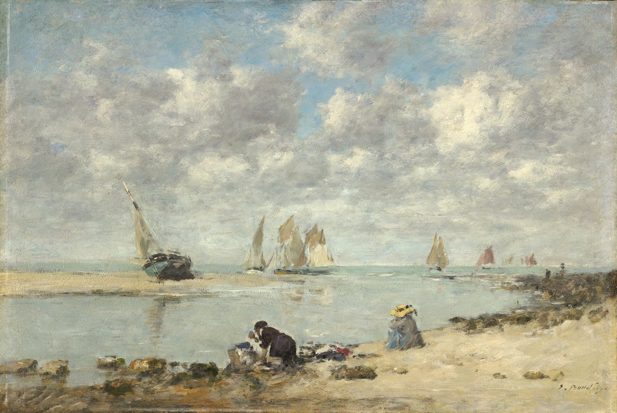 Praczka koło Trouville, ok. 1872-6 (olej na drewnie) autorstwa Eugene Louis Boudin