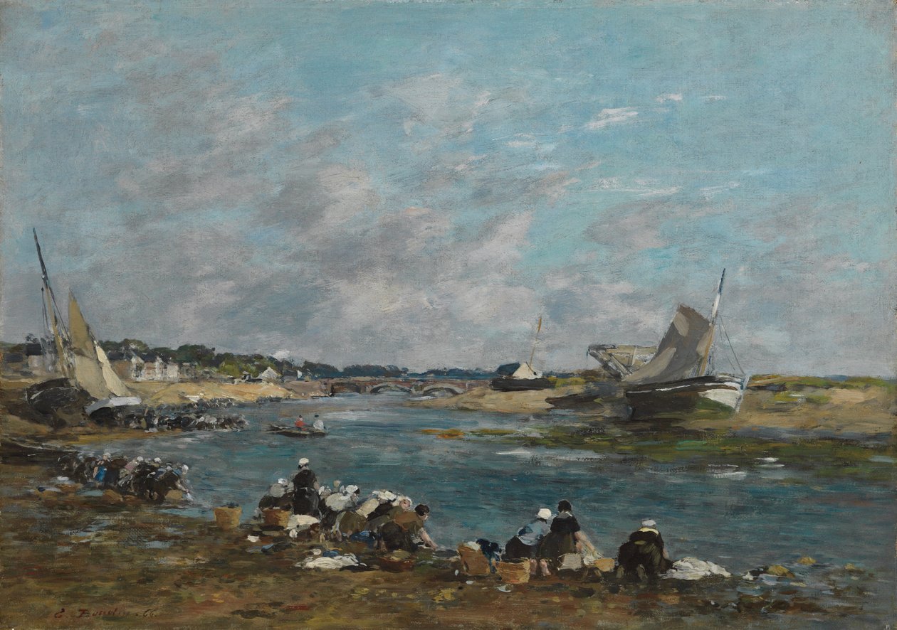 Praczki na brzegach rzeki Touques; Praczki na jednym z ramion La Touques, 1866 autorstwa Eugene Louis Boudin