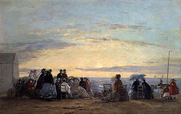 Oglądanie zachodu słońca z plaży autorstwa Eugene Louis Boudin