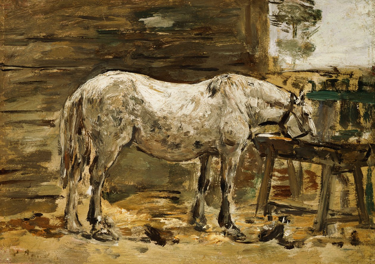 Biały koń przy poidłach, ok. 1885-90 autorstwa Eugene Louis Boudin