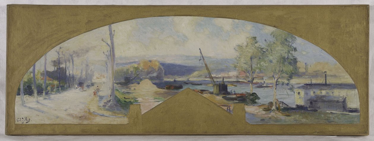 Szkic ratusza w Issy-les-Moulineaux: La Seine à Issy-les-Moulineaux, około 1901 (olej na płótnie) autorstwa Eugene Louis Gillot