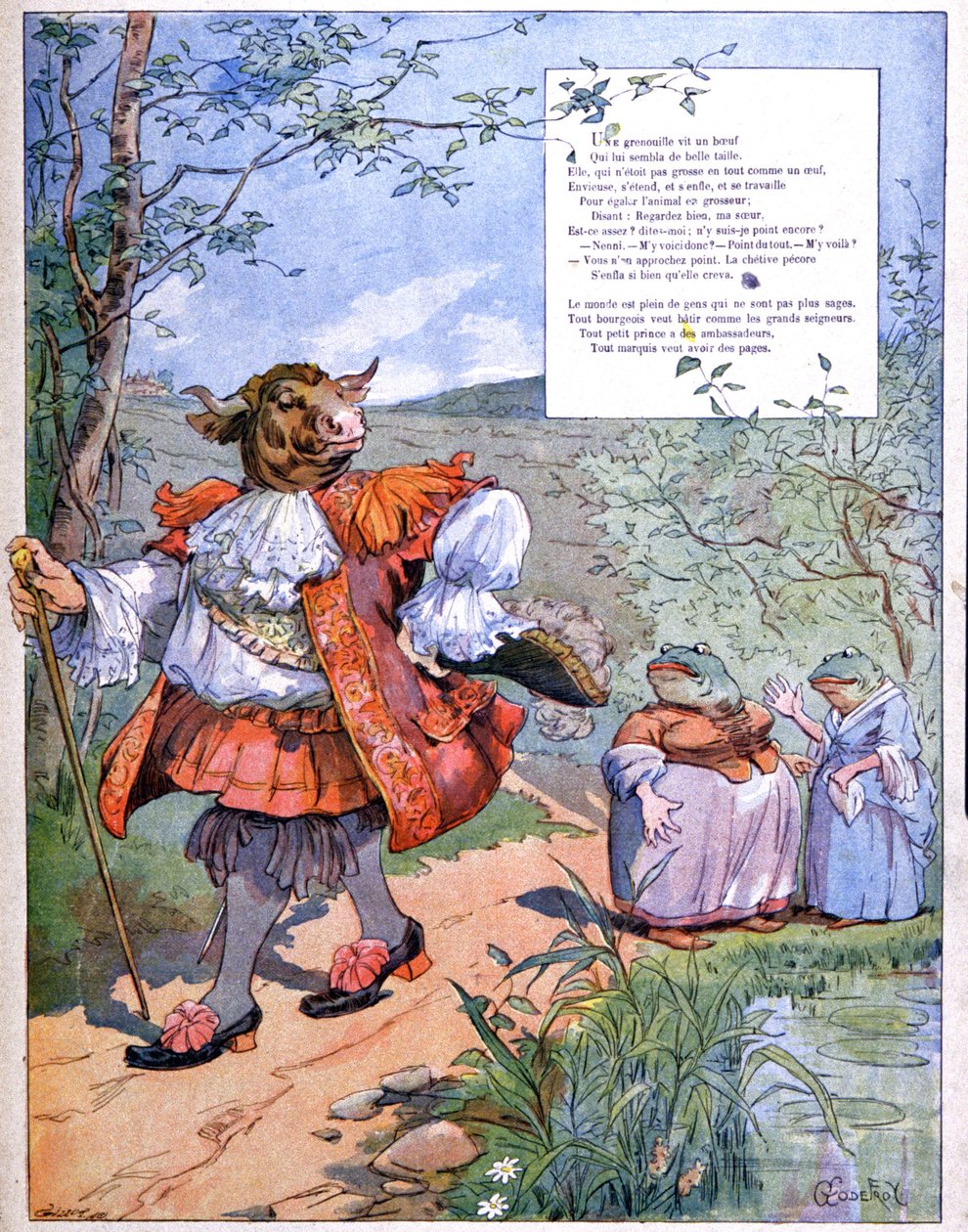 Żaba, która chciała stać się wielka jak wół, ok. 1900 (grawerowanie) autorstwa Eugene Louis Gillot