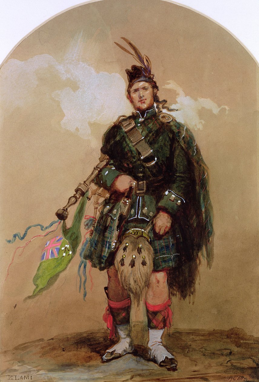 Dudziarz 79. Górali w Chobham Camp w 1853 r. autorstwa Eugene Louis Lami