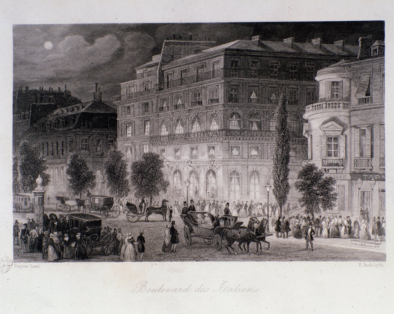 Animacja wokół teatrów bulwaru włoskiego w Paryżu. Grawer Eugene Louis Lami (1800-1890) 1843 Ze zbiorów prywatnych autorstwa Eugene Louis Lami