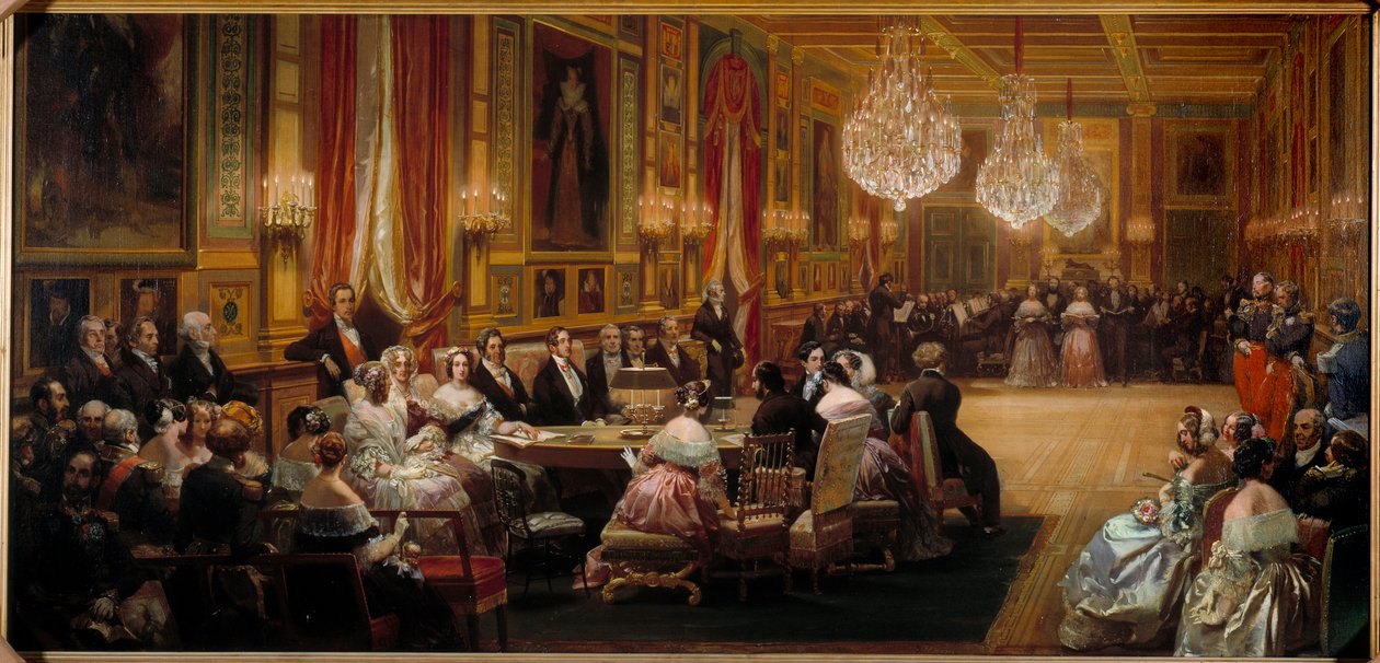 Aubert dyryguje śpiewakami Opery comic przed Ludwikiem Filipem I (1773-1850), rodziną królewską, królową Wiktorią i księciem Albertem. Obraz Eugene Louisa Lami (1800-1890) 1844 Nd. 0,83x1,72m² autorstwa Eugene Louis Lami