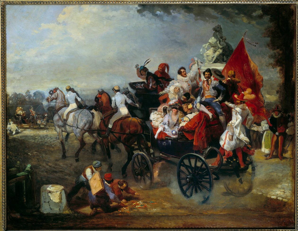 Scena karnawałowa w Paryżu, Place de la Concorde w 1834 r. Obraz Eugene Louis Lami (1800 - 1890) autorstwa Eugene Louis Lami