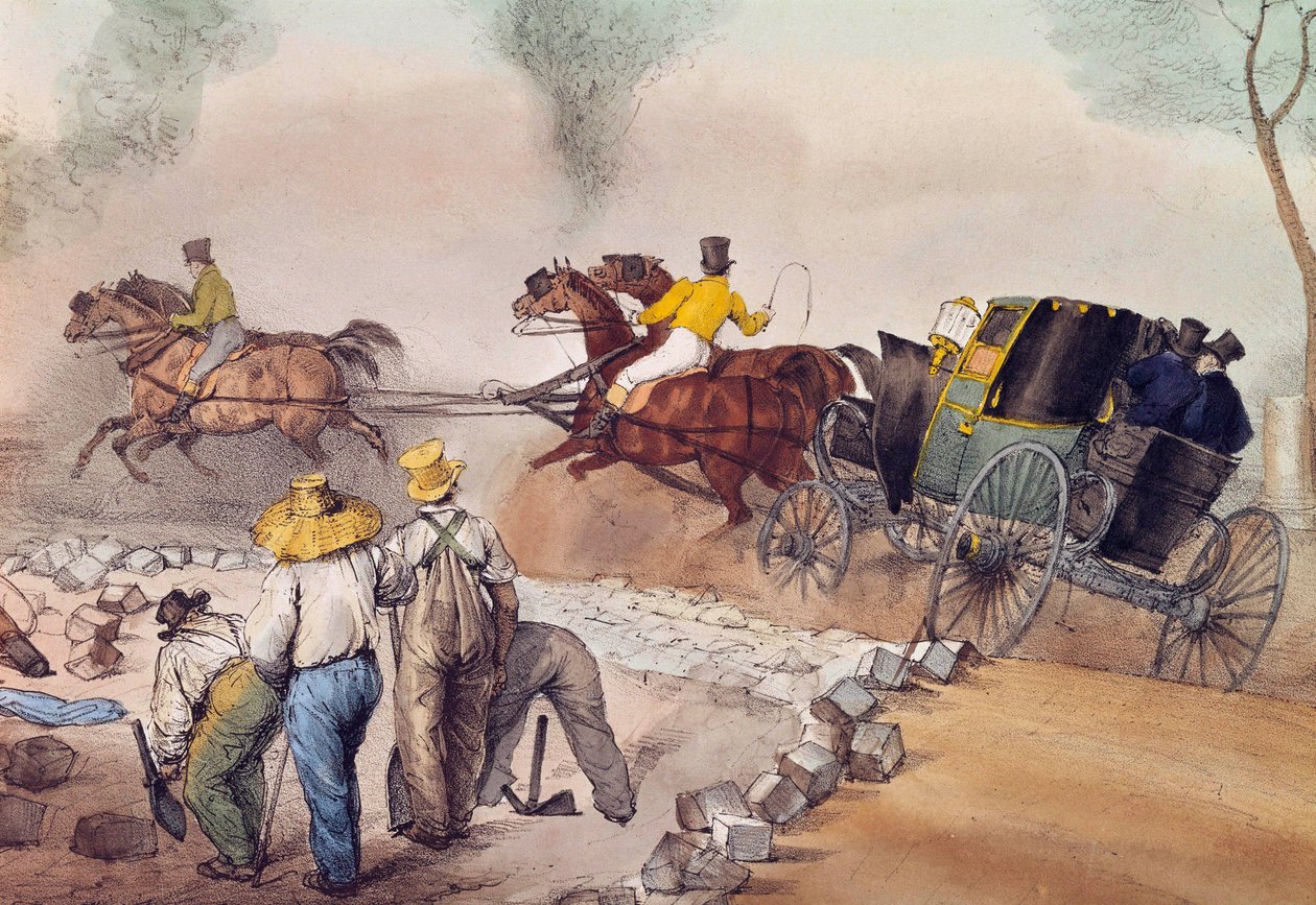 Przechodnie kurzu Robotnicy rozbijający się po ulicach. Litografia Eugene Louis Lami (1800-1890) XIX-wieczny Paryż, Musee Carnavalet autorstwa Eugene Louis Lami