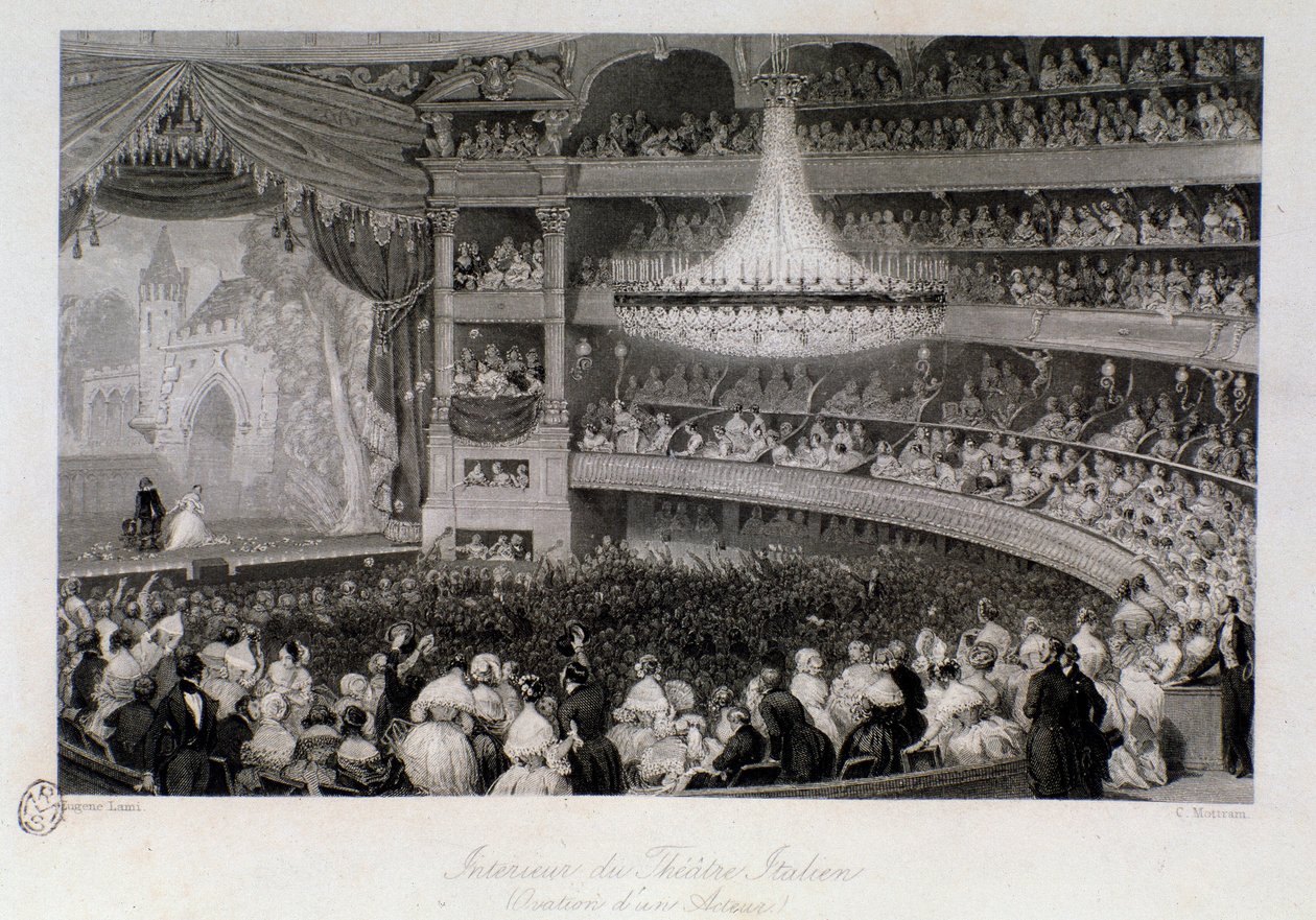 Owacja aktora podczas występu w Theatre des Italians w Paryżu. Grawer Eugene Louis Lami (1800-1890) 1843 Ze zbiorów prywatnych autorstwa Eugene Louis Lami