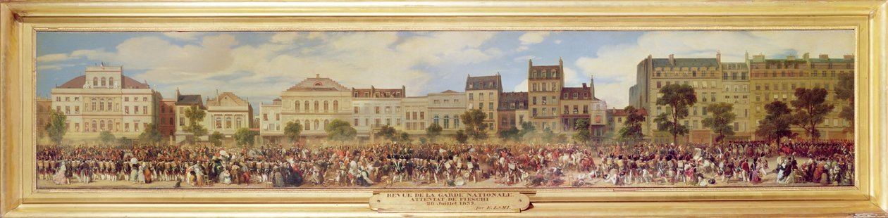 Przegląd Gwardii Narodowej, atak Fieschi, 28 lipca 1835 autorstwa Eugene Louis Lami
