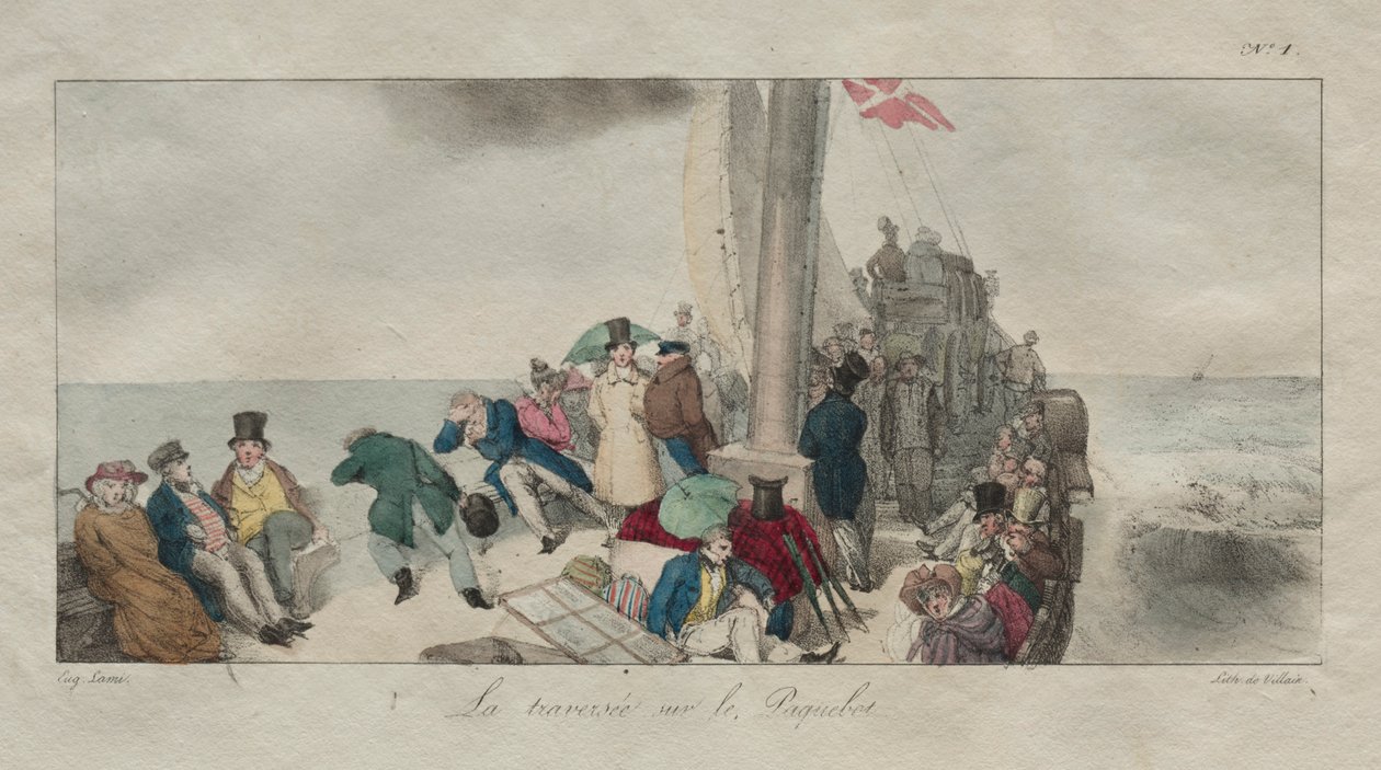 Pamiątki z Londynu: Przeprawa na łodzi pakietowej, 1826. autorstwa Eugene Louis Lami