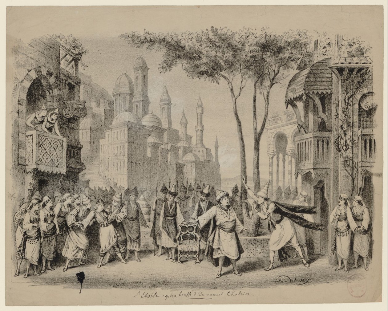 Opera Létoile Emmanuela Chabriera w Théâtre des Bouffes-Parisiens, 1877 autorstwa Eugene Louis Lami