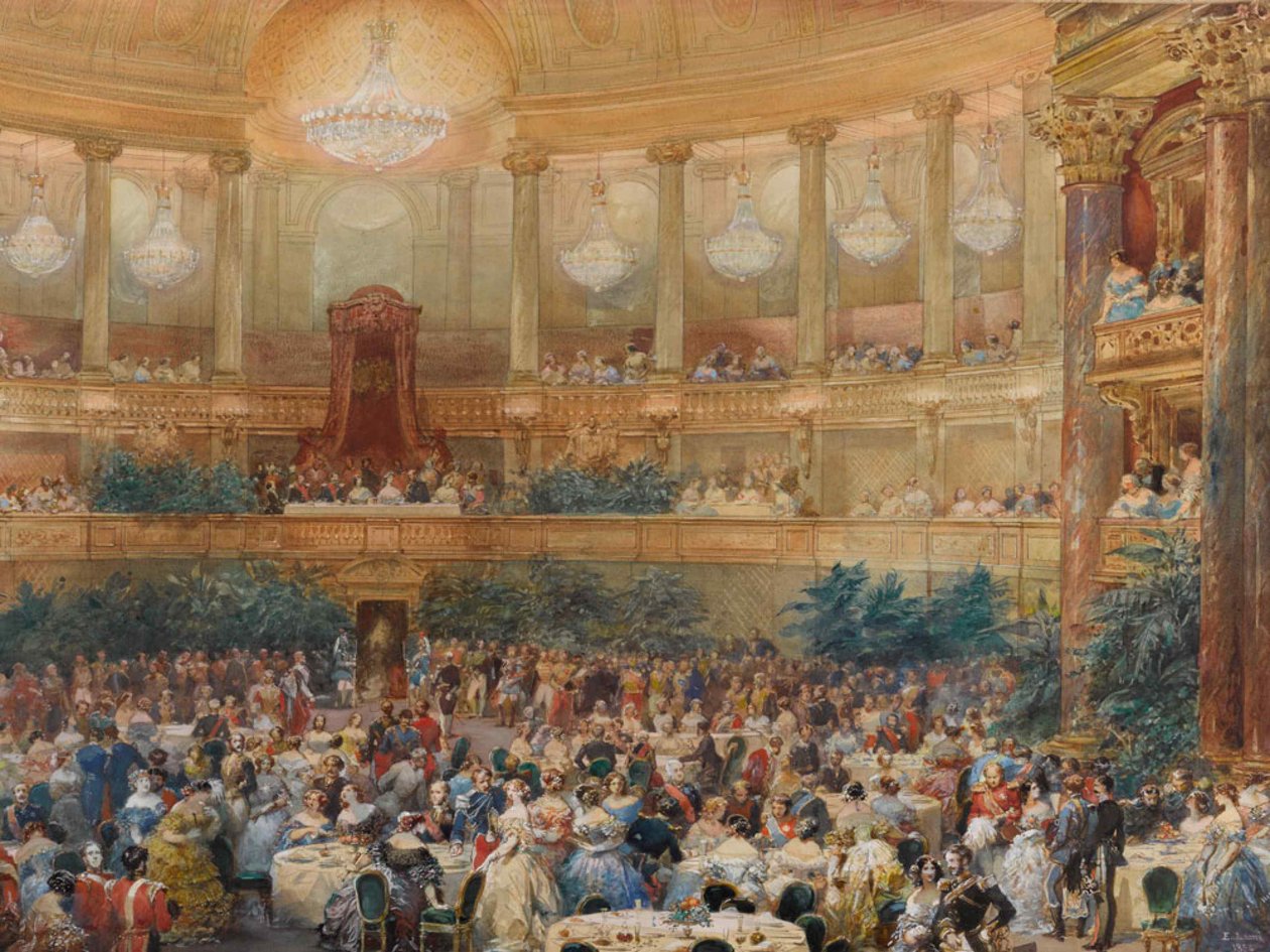 Kolacja w Wersalu w obecności Napoleona III, 1854. autorstwa Eugene Louis Lami