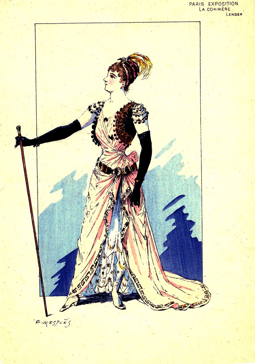 Kostium do spektaklu „Plotka”. 1889 (grawerowanie) autorstwa Eugene Mesples