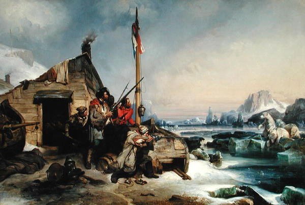 Zimowanie drużyny holenderskich żeglarzy na wschodnim wybrzeżu Nowej Ziemi, 1839 autorstwa Eugene Modeste Edmond Lepoittevin