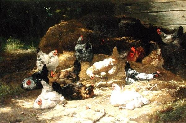 Kurczaki (olej na płótnie) autorstwa Eugene Remy Maes