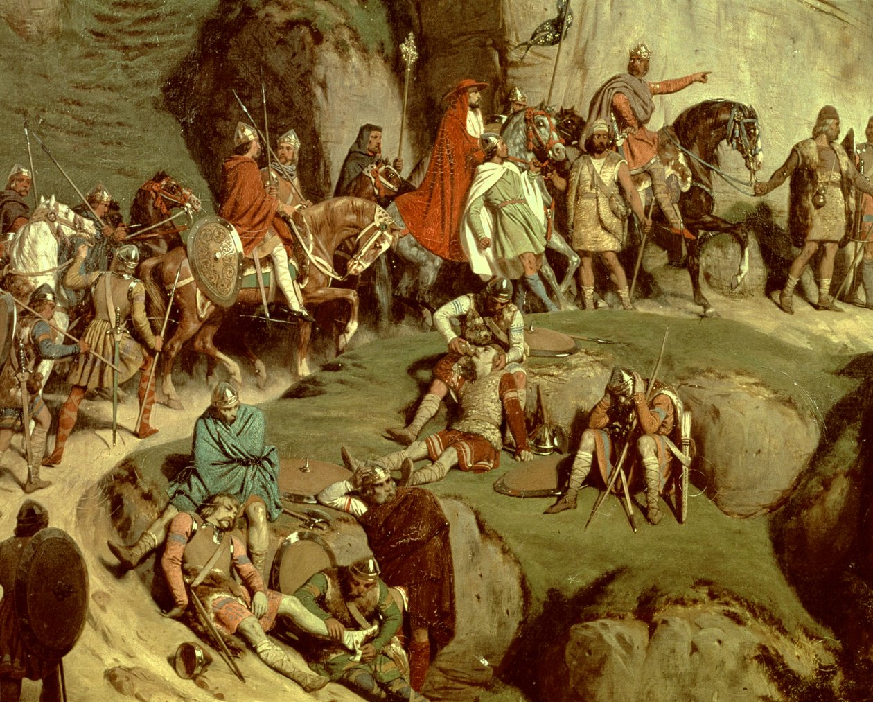 Karol Wielki przechodzący przez Alpy w 773, fragment cesarza i jego orszaku (olej na płótnie) autorstwa Eugene Roger