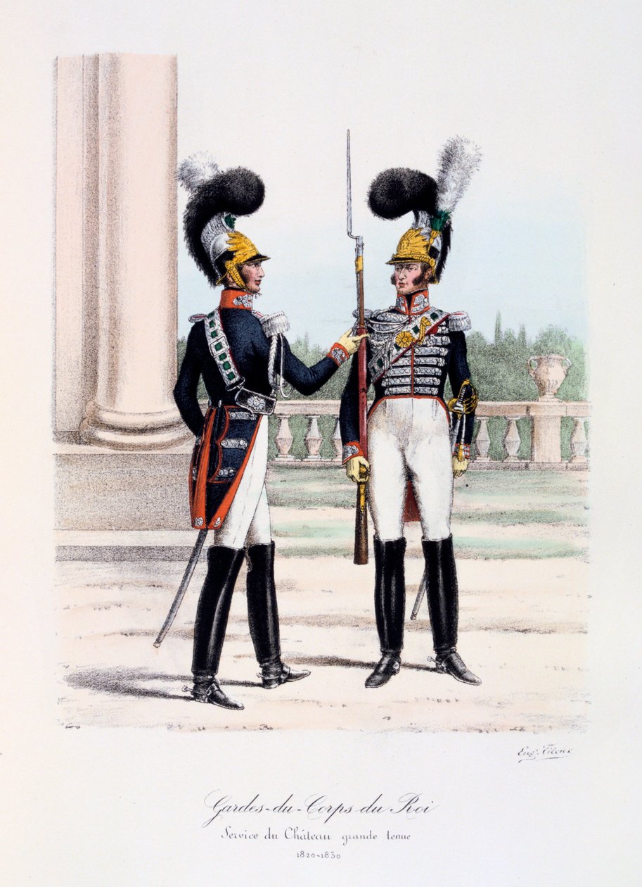Gardes-du-Corps de Roi, Service de Chateau, pełny strój, 1820-30 autorstwa Eugene Titeux
