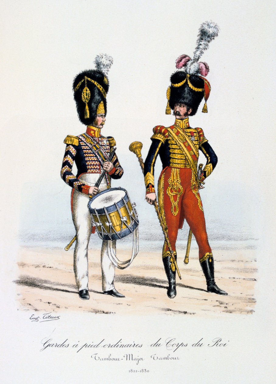 Zwykła Straż Piechoty Korpusu Królewskiego, bęben major i perkusista, 1822-30 autorstwa Eugene Titeux