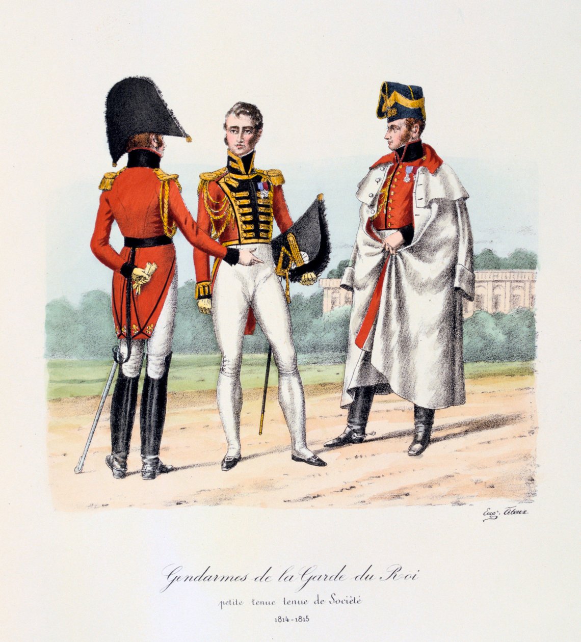 Żandarmi z Gwardii Królewskiej, rozebrać się i strój firmowy, 1814-15 autorstwa Eugene Titeux