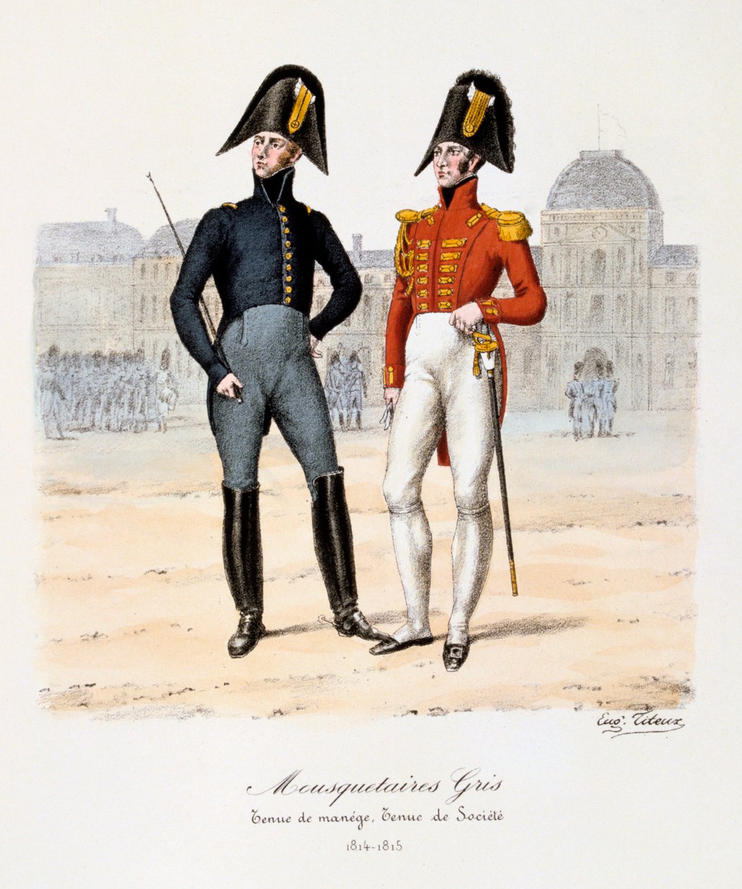 Szarzy muszkieterowie, ubiór maneżowy i towarzyski, 1814-15 autorstwa Eugene Titeux