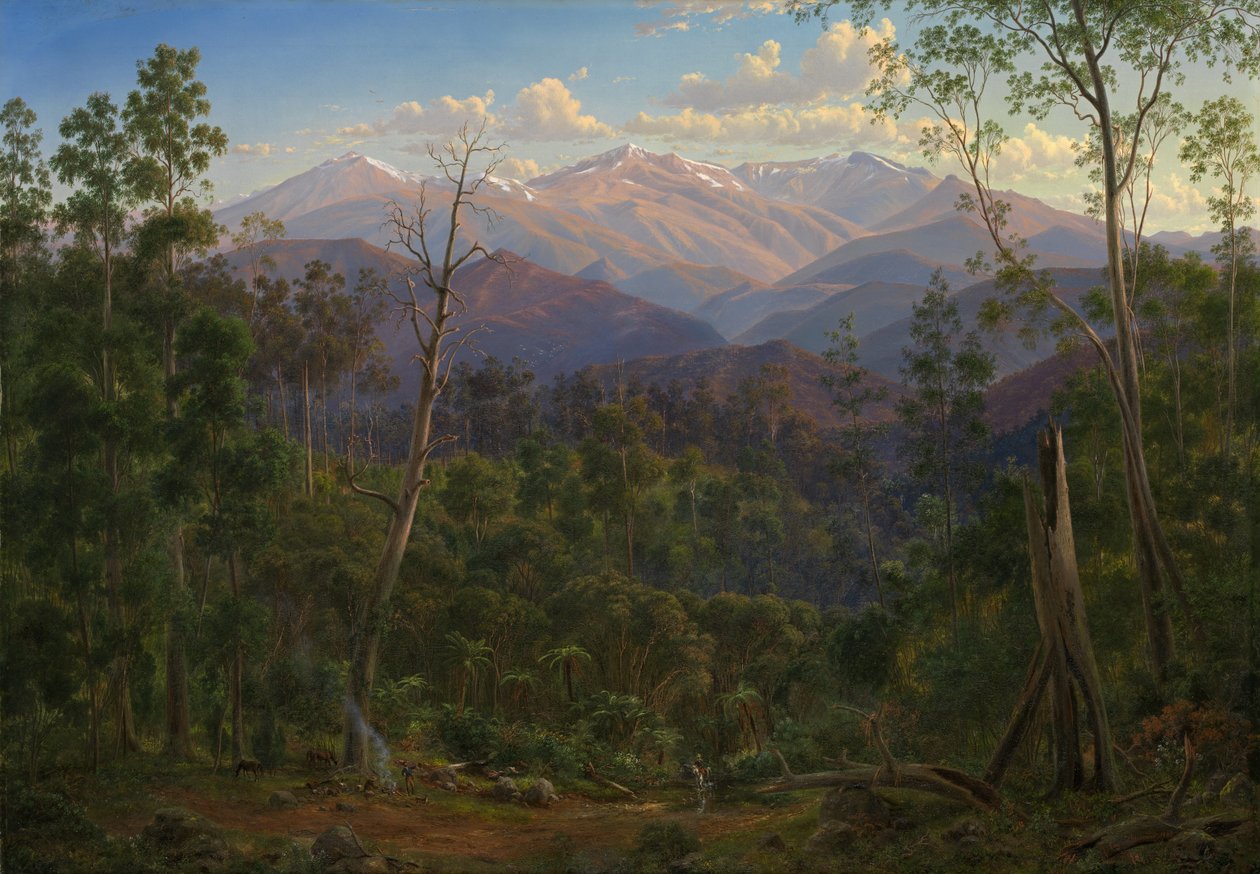 Góra Kościuszki widziana z granicy wiktoriańskiej (Mount Hope Ranges) autorstwa Eugene von Guérard