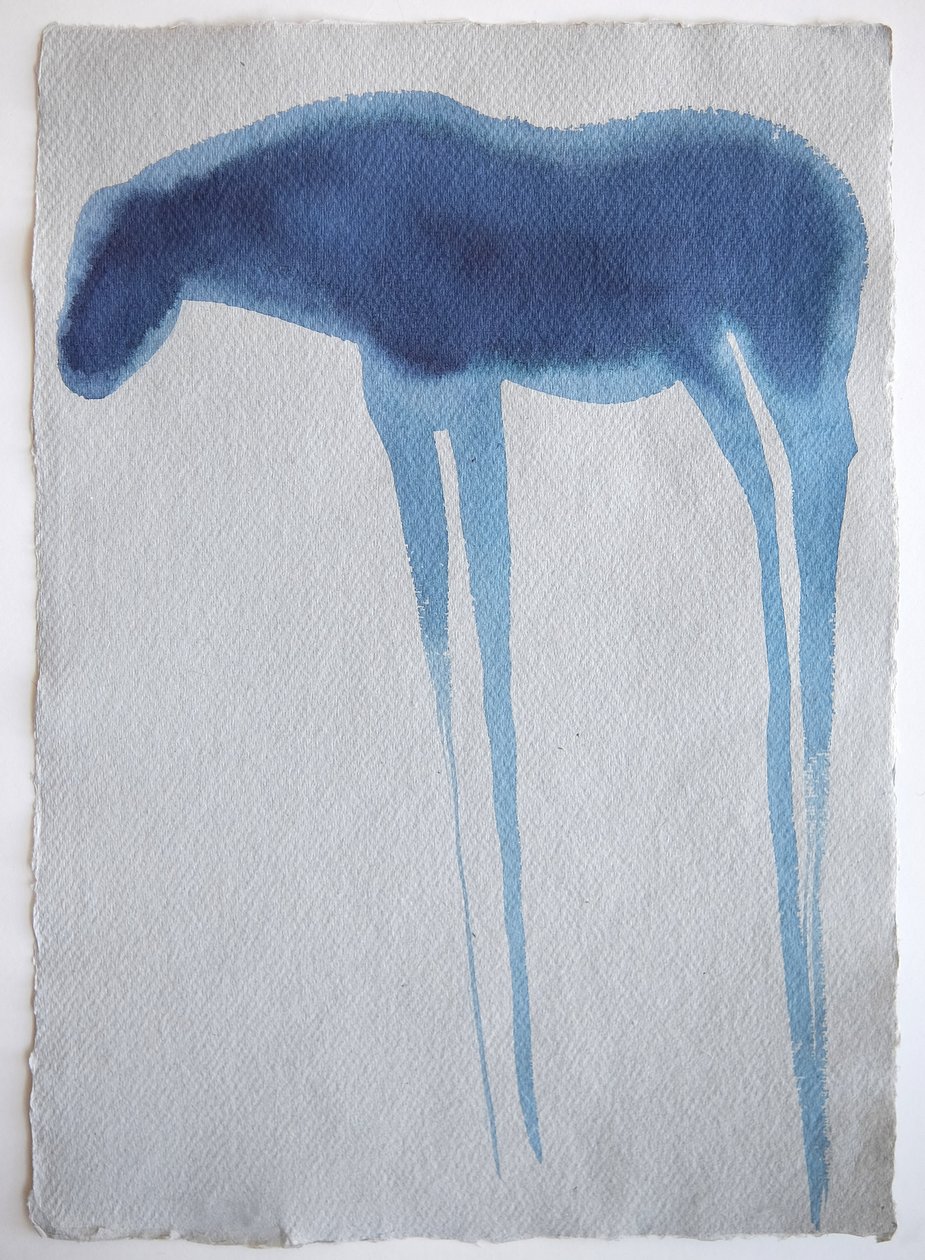 Blue Horse2, 2023 (pigment, papier czerpany) autorstwa Eugenie Vronskaya
