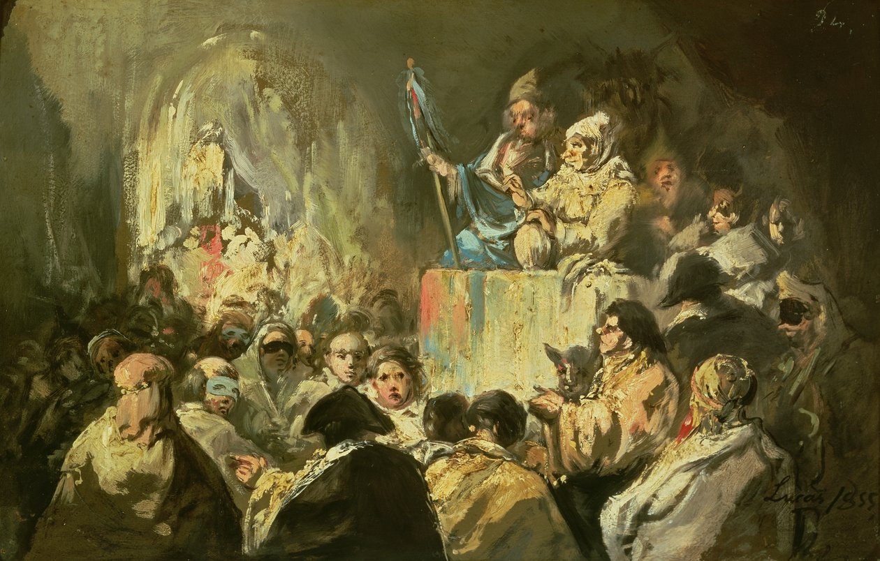 Zwracanie się do zamaskowanego tłumu autorstwa Eugenio Lucas y Padilla