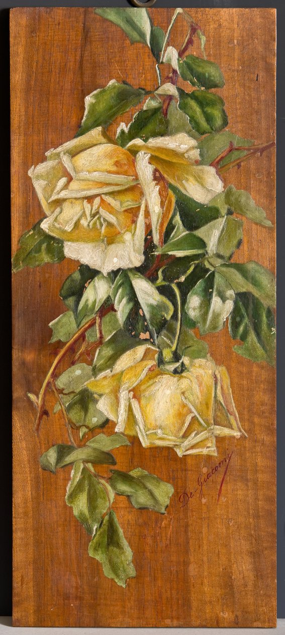 Żółte Róże (olej na drewnie) autorstwa Eugenio De Giacomi